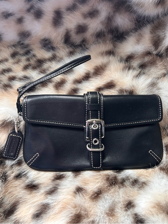 Coach Handbags - Coach Soho Black Leather Wristlet with Silver Buckle